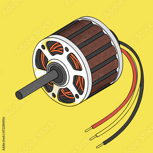 Isolated 3d render of a metal car engine motor and steel wheel equipment with a white oil filter object.