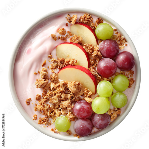 Delicious yogurt parfait with apple slices granola and grapes a healthy breakfast option