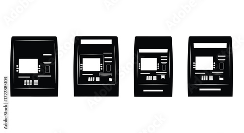 Four black compact modern retro style kitchen gadgets displaying white rectangular screens vector