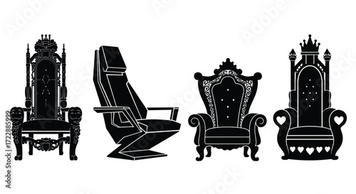 Majestic throne chairs regal seating collection symbolizing power and authority vector
