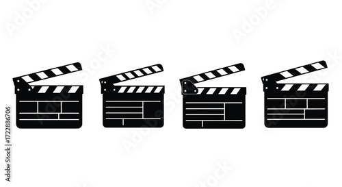 Four classic film clapperboards lined up for production and entertainment vector