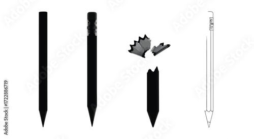 Pencil evolution showing different stages of sharpening and breakage vector
