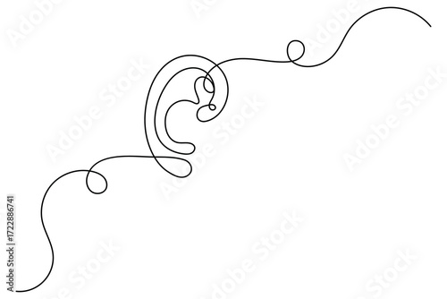 Ear symbol one line art minimalist outline vector isolated abstract design illustration
