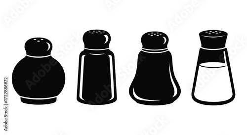 Four shakers set salt pepper oil vinegar kitchen restaurant dining tableware vector