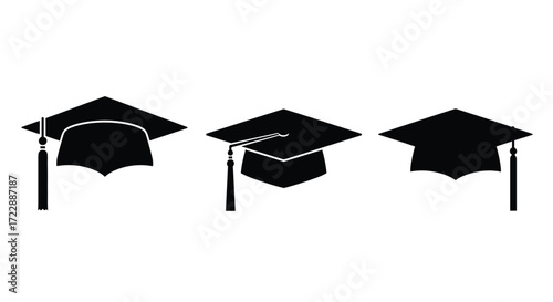 Three graduation caps with tassels symbolizing academic achievement education and success vector