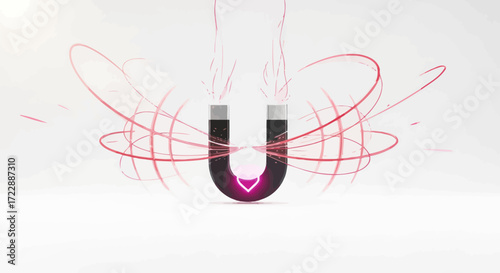 Captivating magnetic attraction represented by a powerful horseshoe magnet drawing forces