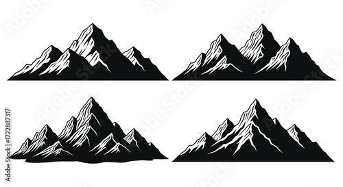 Majestic mountain peaks landscape silhouette set nature outdoor adventure scenery vector