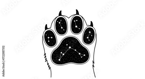 Celestial Paw Print: An Animal Footprint with Constellations for Tattoo Design or Decor