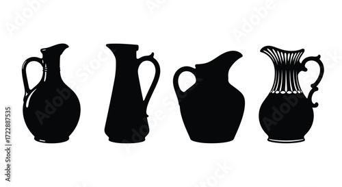 Silhouette collection of vintage ceramic jugs and pitchers elegant decorative vessels vector