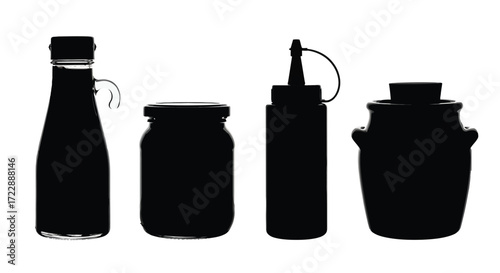 Set of four silhouette food container icons for sauces condiments and jars isolated on white vector
