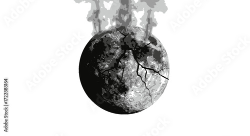 Cracked Sphere with Emanating Smoke A Visual Metaphor for Fragility and Environmental Issues