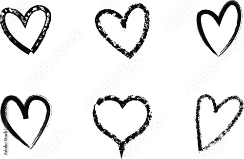 Hand drawn chalk heart symbols set, brush strokes, customizable