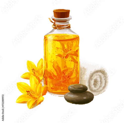 vector illustration, isolate, bottle of massage oil