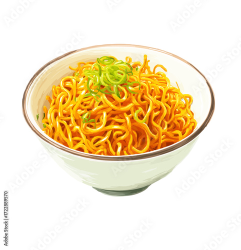 vector illustration, isolate, bowl of fried noodles