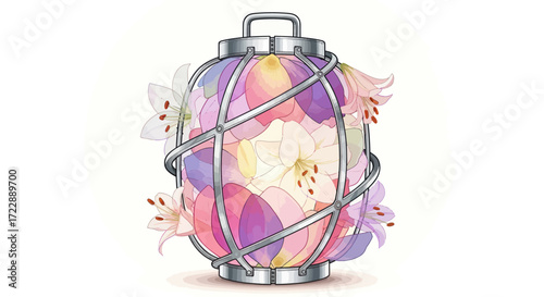 Floral lantern of pastel petals illustration evoking a sense of delicate enchantment and ethereal