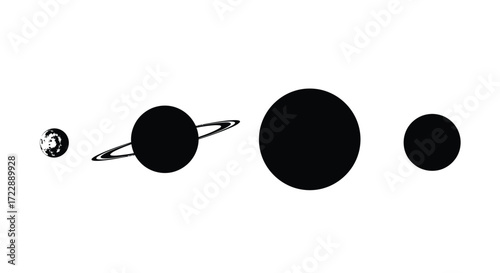 Stylized silhouette solar system planets cosmic universe celestial bodies illustration vector
