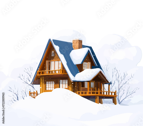 vector illustration, isolate, roof cabin with snow