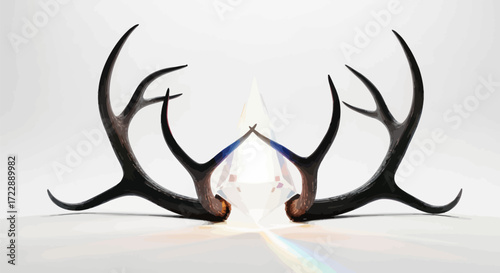 Geometric antlers juxtapositioning organic forms with crystalline reflections creates a modern art