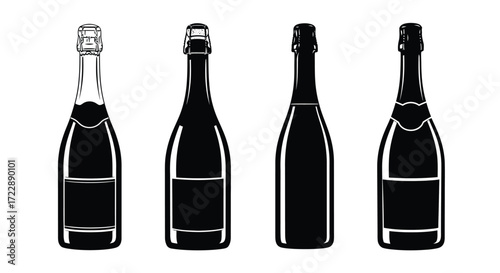 Four dark champagne bottles with blank labels ready for your custom design vector