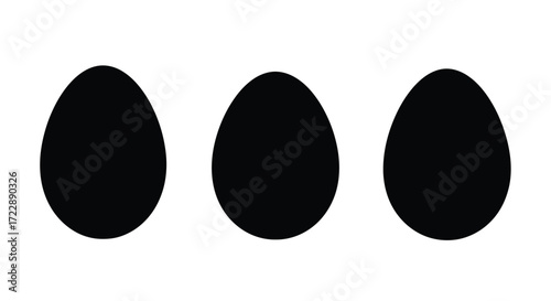 Three solid black egg shapes arranged horizontally isolated on a white surface vector