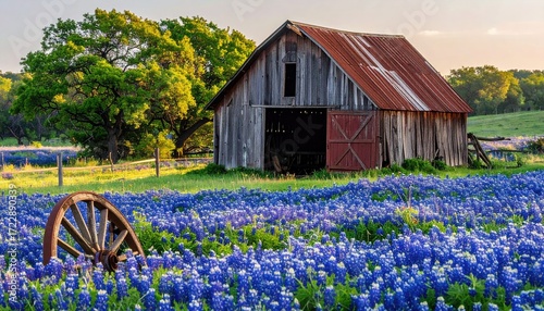 Rustic barn in a field of wildflowers