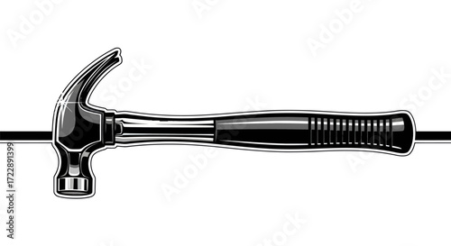 Monochromatic depiction of a claw hammer with intricate linework and subtle shading illustration