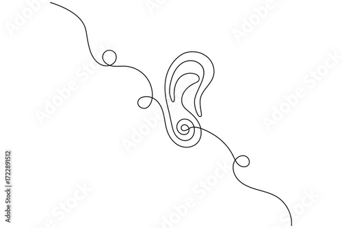 Ear symbol one line art minimalist outline vector isolated abstract design illustration
