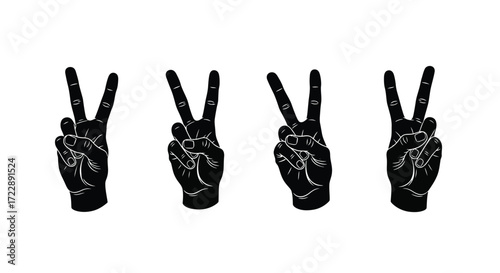 Four black hands showing peace sign gesture dynamic arrangement symbolizing hope victory friendship and success vector