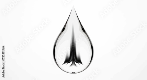 Monochromatic water droplet with abstract interior reflection showcases transparency and form