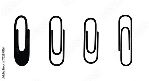 Four diverse metal paper clips isolated on for office and school supplies vector