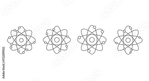 Four atomic symbol icons showing electron orbits in a circular arrangement vector