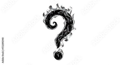 Mysterious smoky question mark floating in empty space creating an enigmatic feeling