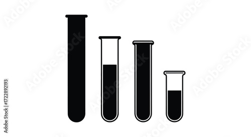 Four black test tubes with liquid fill levels in scientific laboratory chemistry research vector