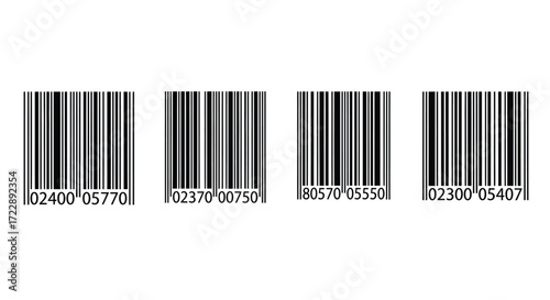 Set of four identical barcodes showing product identification and retail scanning technology vector