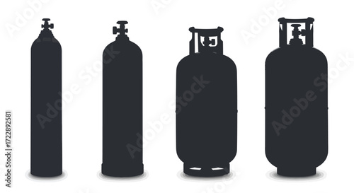 Collection of diverse gas cylinder silhouettes industrial energy storage solutions isolated on white vector