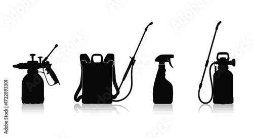 Set of garden sprayers and chemical applicators silhouettes for pest control and plant care vector