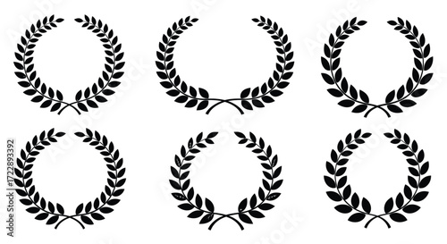 Collection of six laurel wreaths symbolic of victory achievement and excellence vector