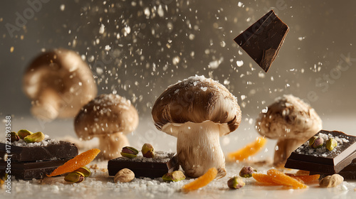 Gourmet Food Photography with Mushrooms and Chocolate