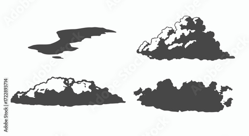 Realistic cloud collection diverse shapes textures weather elements isolated on white sky background vector