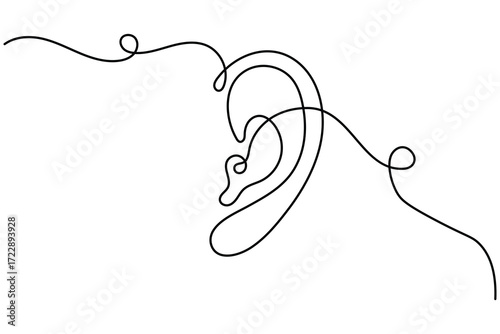 Ear symbol one line art minimalist outline vector isolated abstract design illustration
