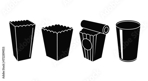 Set of cinema snacks and drinks illustrated symbols for entertainment and fast food vector