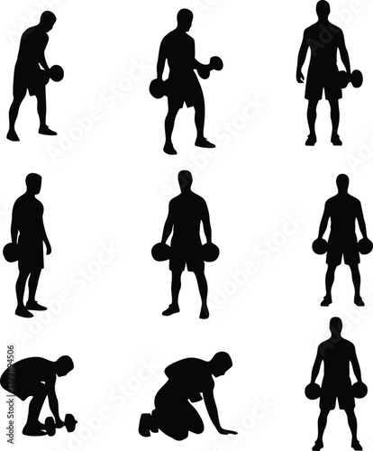 Silhouette collection showcasing diverse weightlifting poses for fitness and strength training
