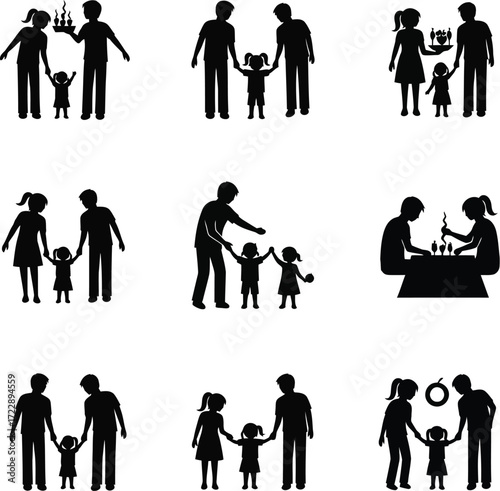 Silhouettes of families bonding and celebrating special moments illustration design