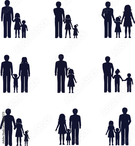 Diverse family silhouettes representing family structures and intergenerational bonds in society