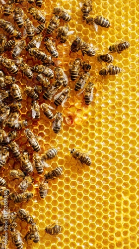abeilles sur un rayon de miel doré