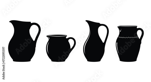 Set of four silhouette ceramic jugs and pitchers for kitchen and dining use vector
