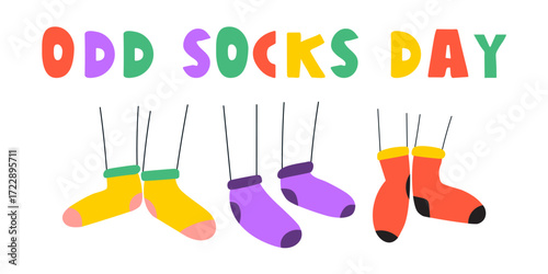 Odd Socks Day Celebration. Colorful vector flat illustration on white background.