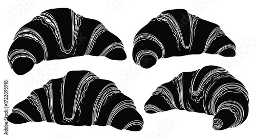 Four deliciously baked golden croissants arranged together for a breakfast pastry concept vector