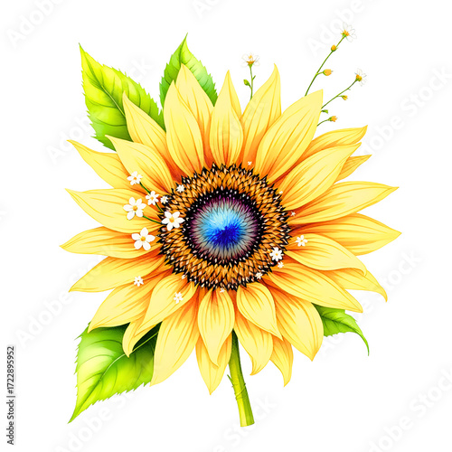 vibrant watercolor sunflower illustration with delicate wildflowers