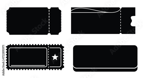Collection of diverse black ticket icons representing events entertainment and access opportunities vector